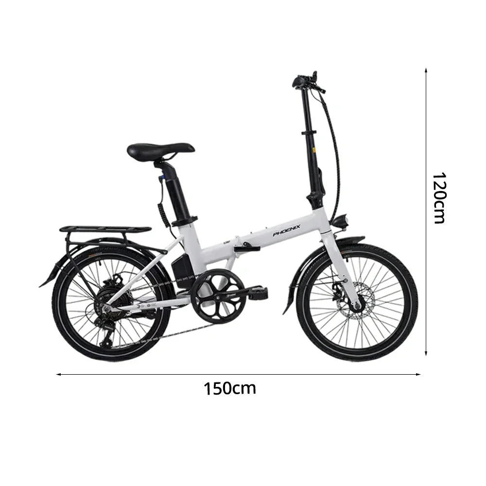 VOLTUS Electric Bike 36V 8/12AH 350W Motor, Shimano 7-Speed, High-Carbon Steel Frame, Removable Battery, LED Light, Foldable, 20-Inch Wheels - White - Image 5