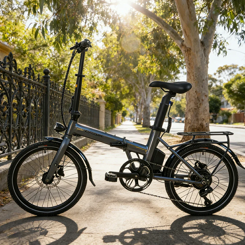 VOLTUS Electric Bike 36V 8/12AH 350W Motor, Shimano 7-Speed, High-Carbon Steel Frame, Removable Battery, LED Light, Foldable, 20-Inch Wheels - Grey - Image 4