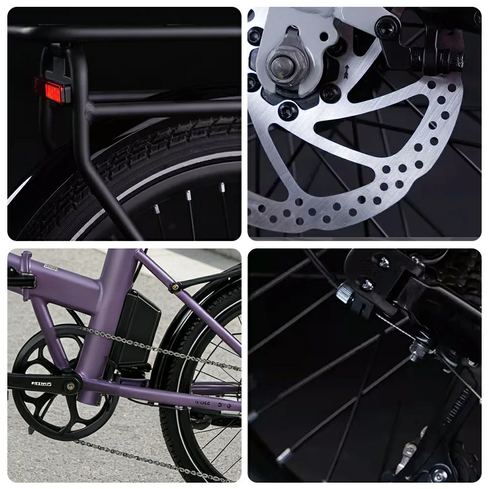 VOLTUS Electric Bike 36V 8/12AH 350W Motor, Shimano 7-Speed, High-Carbon Steel Frame, Removable Battery, LED Light, Foldable, 20-Inch Wheels - Purple - Image 3