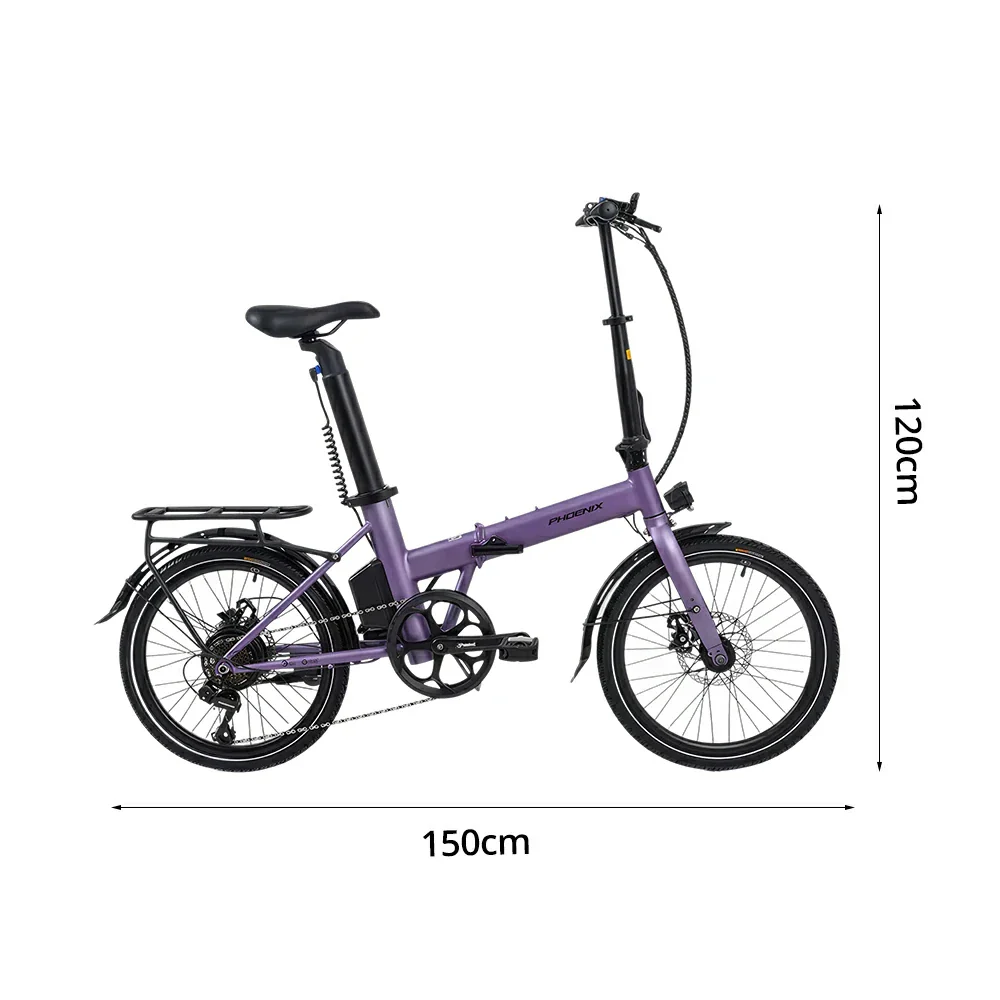VOLTUS Electric Bike 36V 8/12AH 350W Motor, Shimano 7-Speed, High-Carbon Steel Frame, Removable Battery, LED Light, Foldable, 20-Inch Wheels - Purple - Image 5