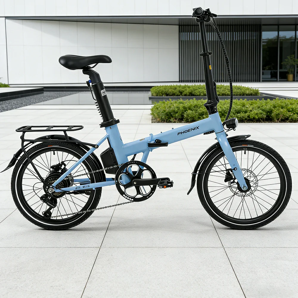VOLTUS Electric Bike 36V 8/12AH 350W Motor, Shimano 7-Speed, High-Carbon Steel Frame, Removable Battery, LED Light, Foldable, 20-Inch Wheels - Blue - Image 2
