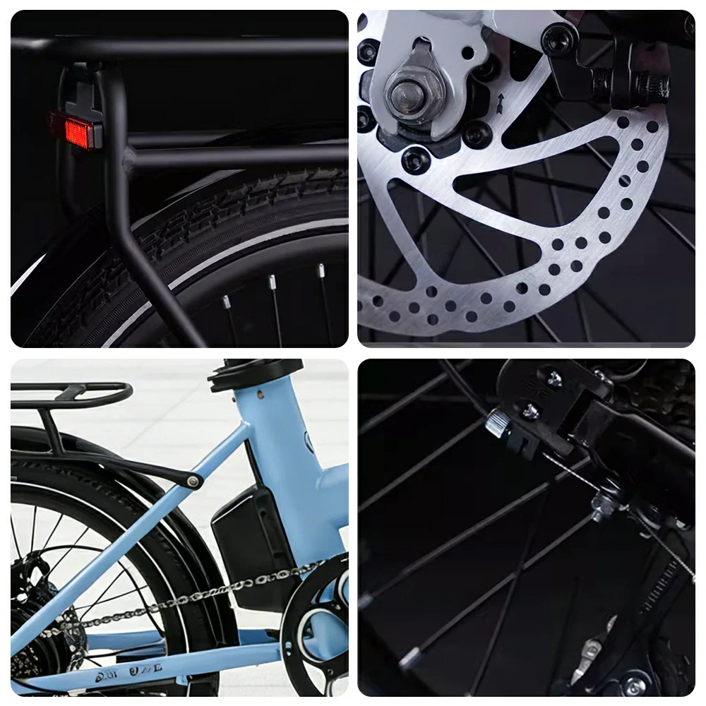 VOLTUS Electric Bike 36V 8/12AH 350W Motor, Shimano 7-Speed, High-Carbon Steel Frame, Removable Battery, LED Light, Foldable, 20-Inch Wheels - Blue - Image 3