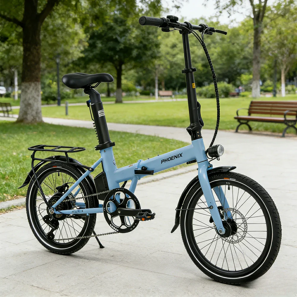 VOLTUS Electric Bike 36V 8/12AH 350W Motor, Shimano 7-Speed, High-Carbon Steel Frame, Removable Battery, LED Light, Foldable, 20-Inch Wheels - Blue - Image 4