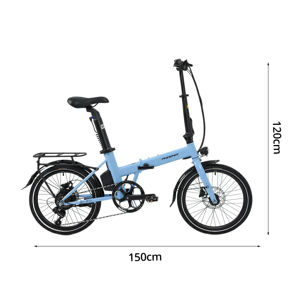 VOLTUS Electric Bike 36V 8/12AH 350W Motor, Shimano 7-Speed, High-Carbon Steel Frame, Removable Battery, LED Light, Foldable, 20-Inch Wheels - Blue - Image 5