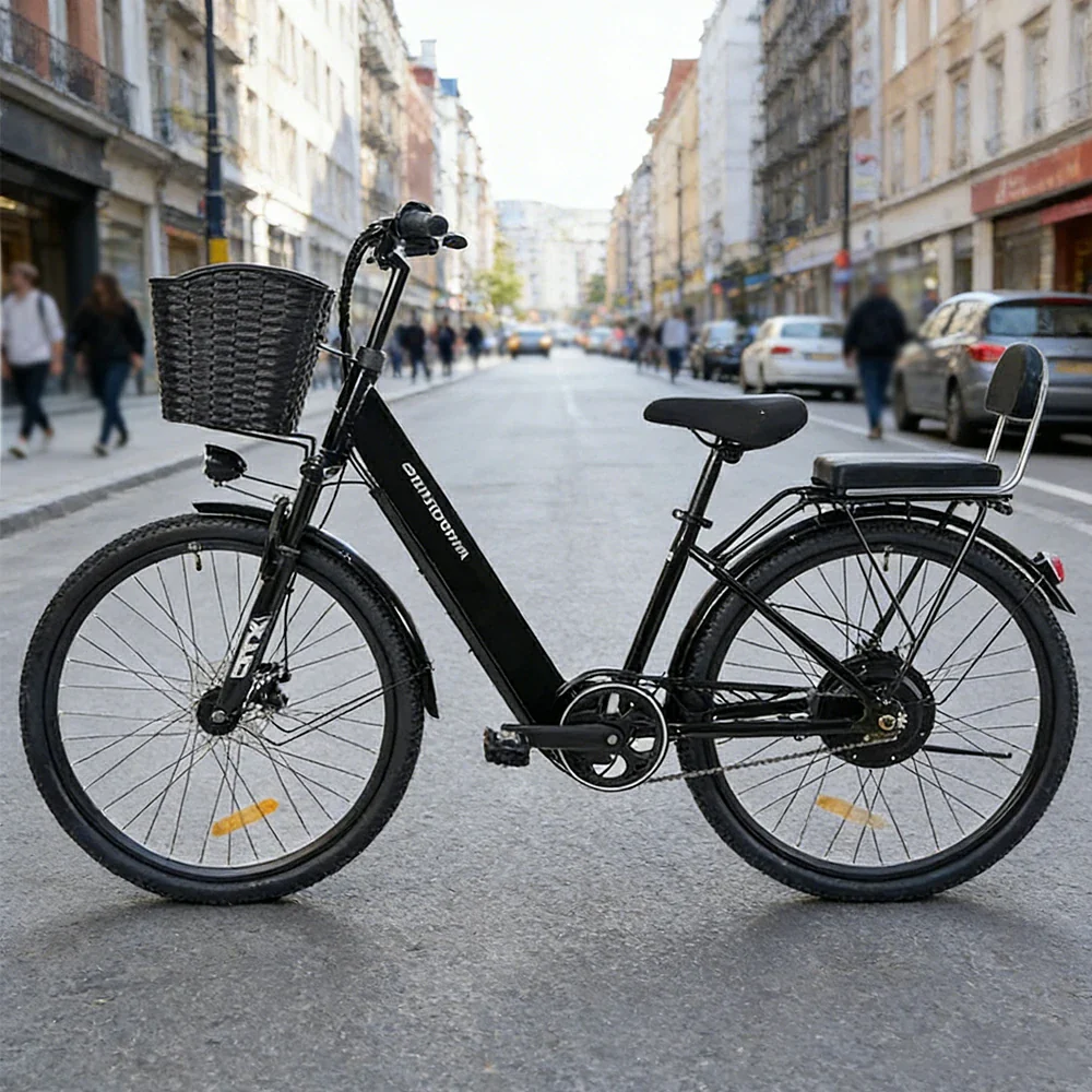VOLTUS Electric Bike 36V 15/20AH Motor, Single-Speed, High-Carbon Steel Frame, Lithium Battery, Disc Brakes, 26-Inch Wheels - Black - Image 4