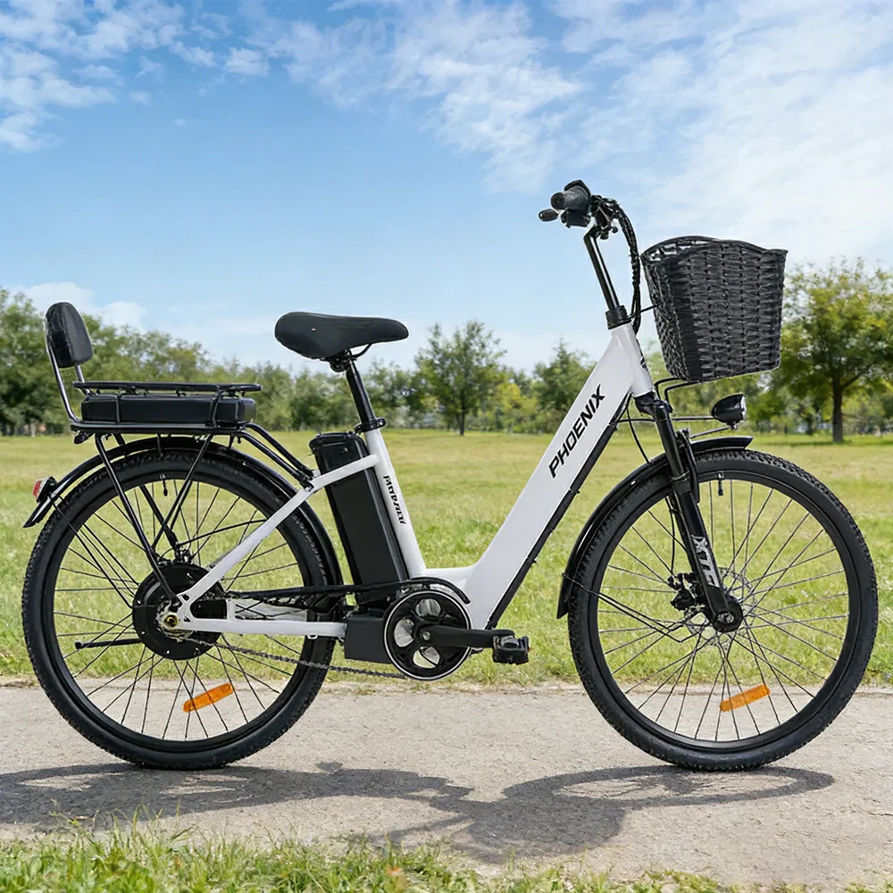 VOLTUS Electric Bike 36V 15/20AH Motor, Single-Speed, High-Carbon Steel Frame, Lithium Battery, Disc Brakes, 26-Inch Wheels - White - Image 2