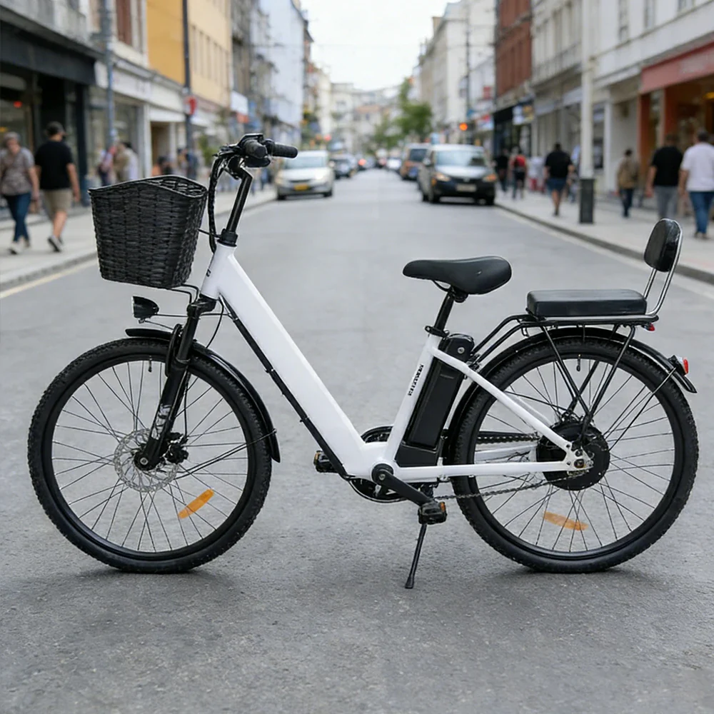 VOLTUS Electric Bike 36V 15/20AH Motor, Single-Speed, High-Carbon Steel Frame, Lithium Battery, Disc Brakes, 26-Inch Wheels - White - Image 4