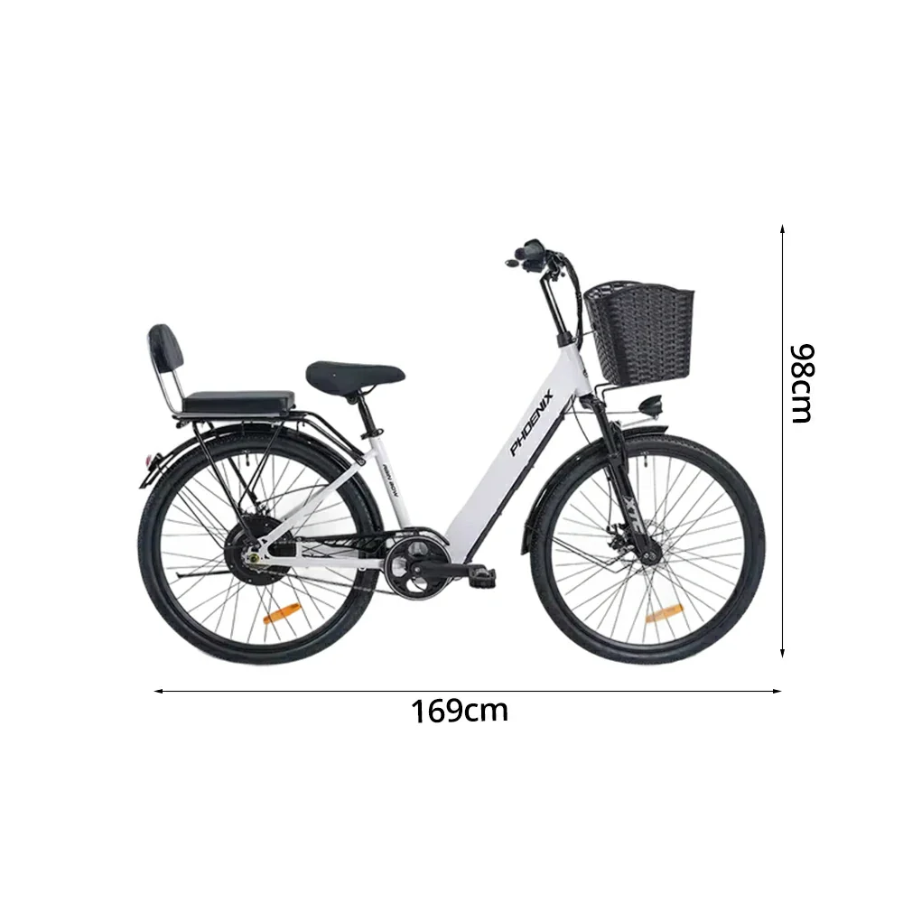 VOLTUS Electric Bike 36V 15/20AH Motor, Single-Speed, High-Carbon Steel Frame, Lithium Battery, Disc Brakes, 26-Inch Wheels - White - Image 5