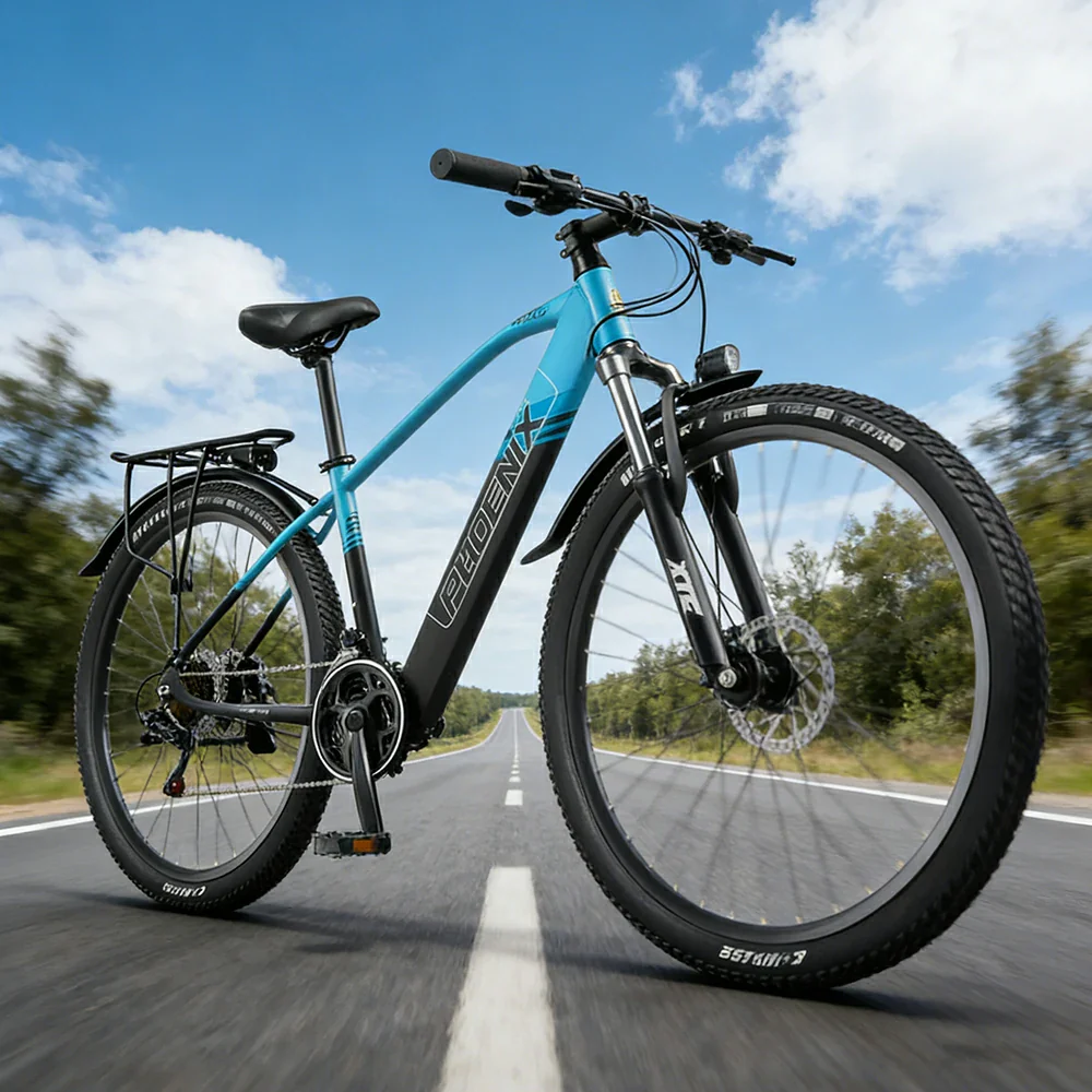 VOLTUS 26-Inch Electric Bike, 48V400W Motor, 21-Speed Gears, High Carbon Steel Frame, Spoked Wheels, Hidden Waterproof Battery - Blue - Image 4
