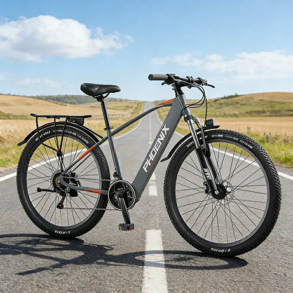 VOLTUS 26-Inch Electric Bike, 48V400W Motor, 21-Speed Gears, High Carbon Steel Frame, Spoked Wheels, Hidden Waterproof Battery - Grey - Image 4