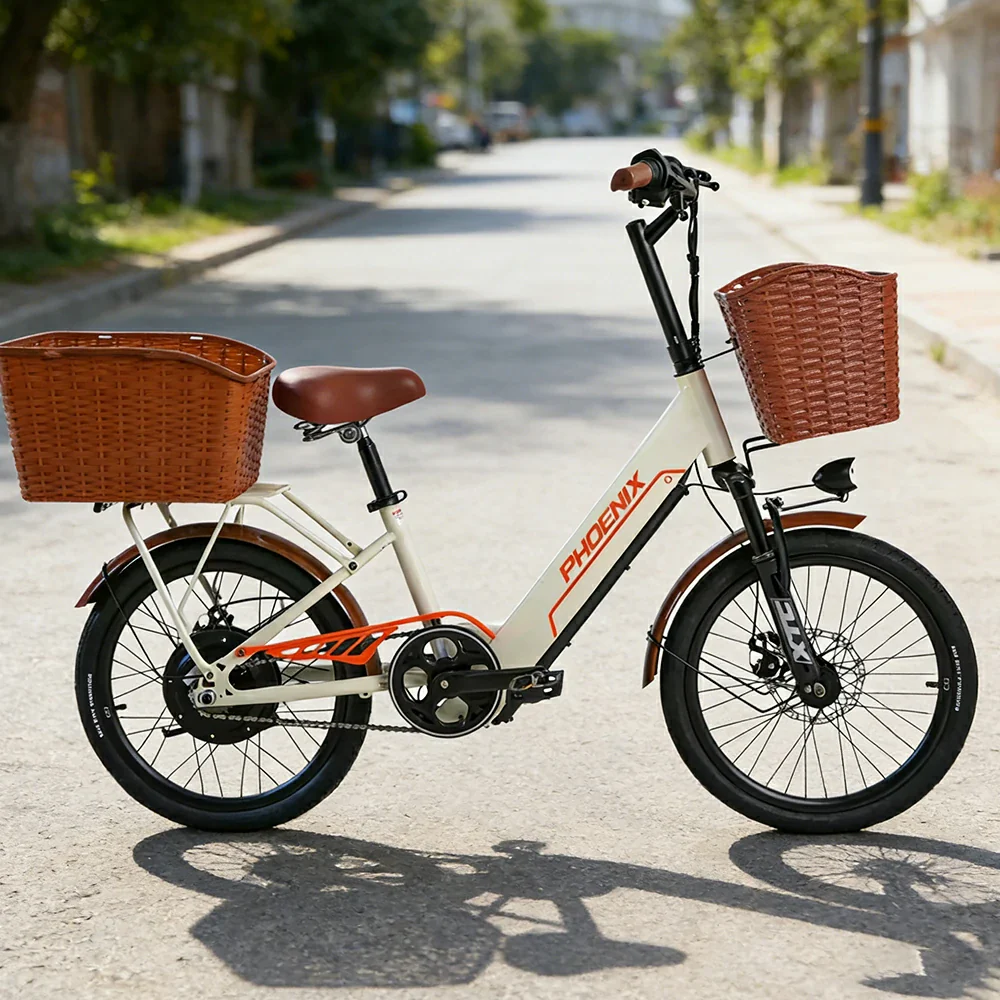 VOLTUS 20-Inch Electric Bike, 350W Rear Motor, Dual Disc Brakes, High Carbon Steel Frame, Spoked Wheels, Hidden Waterproof Battery with Rear Rack - Beige - Image 2