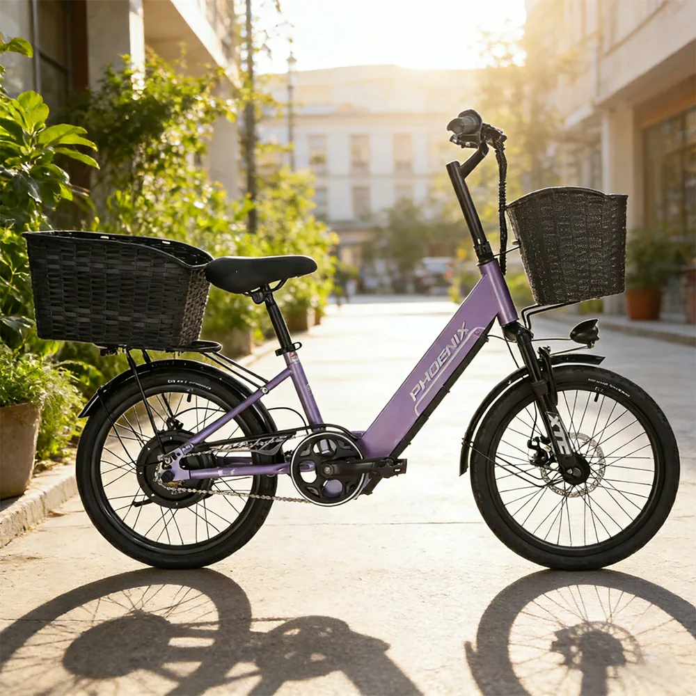 VOLTUS 20-Inch Electric Bike, 350W Rear Motor, Dual Disc Brakes, High Carbon Steel Frame, Spoked Wheels, Hidden Waterproof Battery with Rear Rack - Purple - Image 2