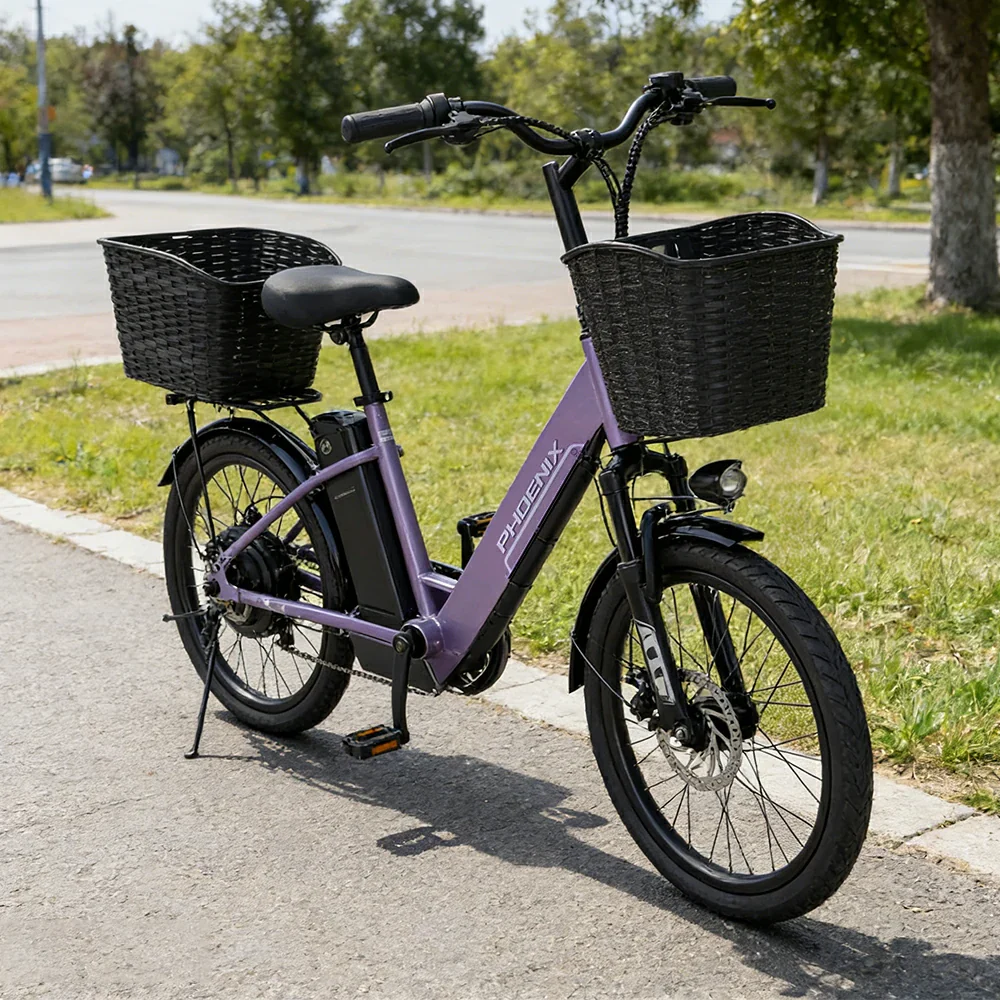 VOLTUS 20-Inch Electric Bike, 350W Rear Motor, Dual Disc Brakes, High Carbon Steel Frame, Spoked Wheels, Hidden Waterproof Battery with Rear Rack - Purple - Image 4