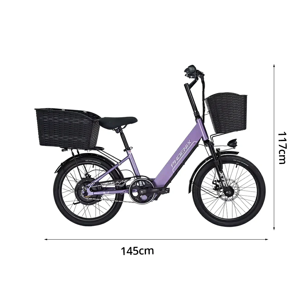 VOLTUS 20-Inch Electric Bike, 350W Rear Motor, Dual Disc Brakes, High Carbon Steel Frame, Spoked Wheels, Hidden Waterproof Battery with Rear Rack - Purple - Image 5