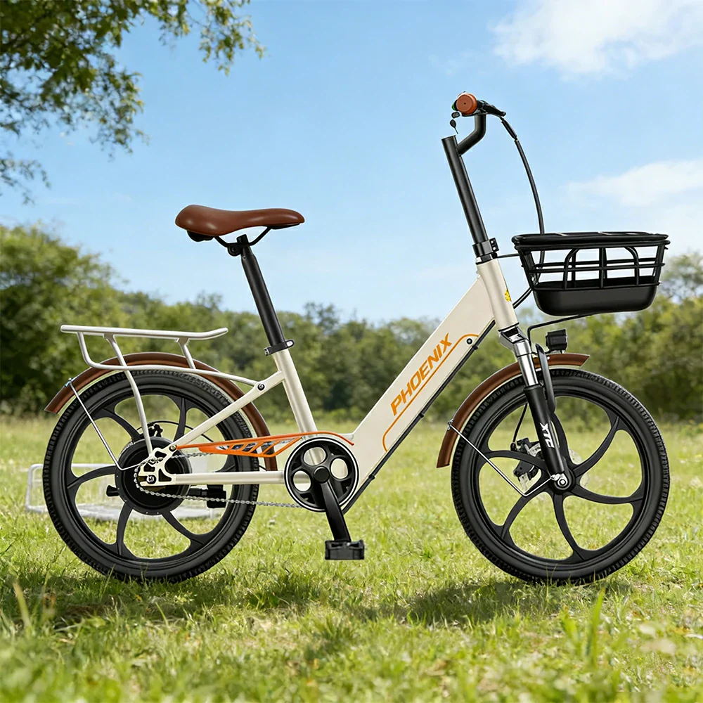 VOLTUS 20-Inch Electric Bike, 350W Rear Motor, Dual Disc Brakes, High Carbon Steel Frame, One-Piece Wheels, Hidden Waterproof Battery with Rear Rack - Beige - Image 2