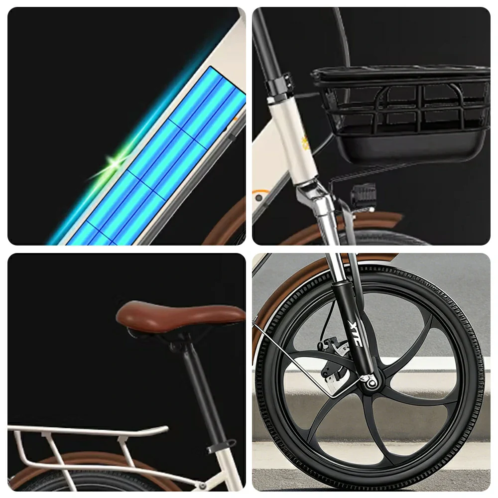 VOLTUS 20-Inch Electric Bike, 350W Rear Motor, Dual Disc Brakes, High Carbon Steel Frame, One-Piece Wheels, Hidden Waterproof Battery with Rear Rack - Beige - Image 3