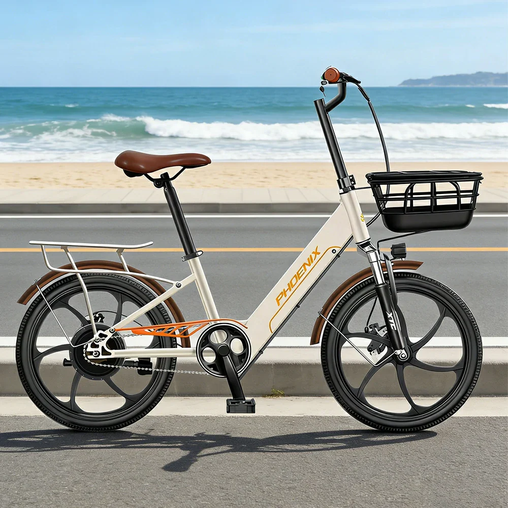 VOLTUS 20-Inch Electric Bike, 350W Rear Motor, Dual Disc Brakes, High Carbon Steel Frame, One-Piece Wheels, Hidden Waterproof Battery with Rear Rack - Beige - Image 4