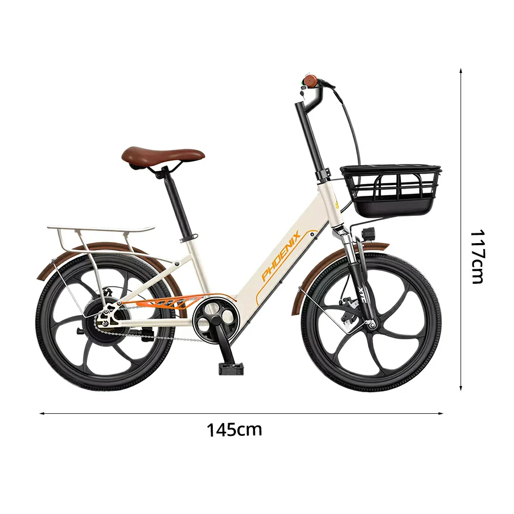 VOLTUS 20-Inch Electric Bike, 350W Rear Motor, Dual Disc Brakes, High Carbon Steel Frame, One-Piece Wheels, Hidden Waterproof Battery with Rear Rack - Beige - Image 5