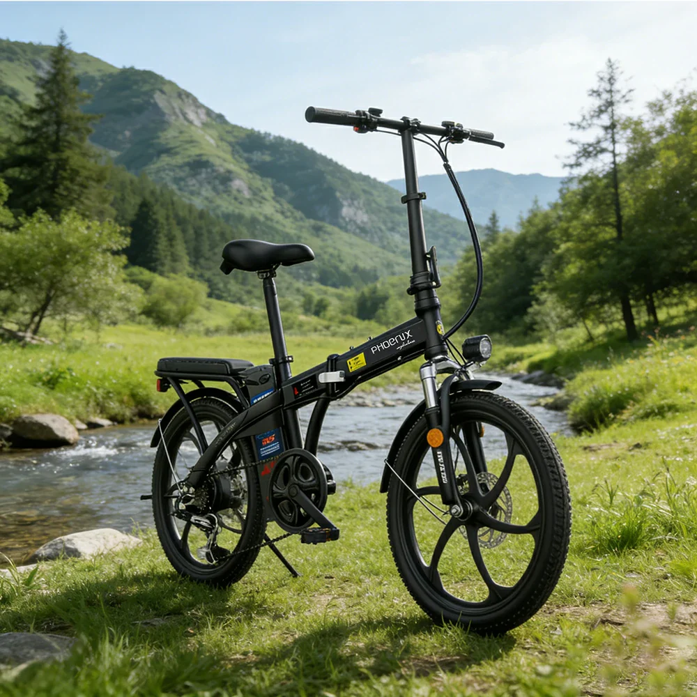 VOLTUS Folding Electric Bike, 48V Battery, Brushless Motor, Dual Disc Brakes, High Carbon Steel Frame, LCD Display, One-Piece Wheels - Black - Image 2