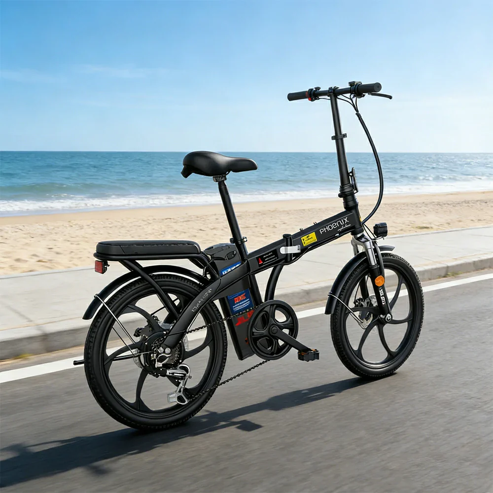 VOLTUS Folding Electric Bike, 48V Battery, Brushless Motor, Dual Disc Brakes, High Carbon Steel Frame, LCD Display, One-Piece Wheels - Black - Image 4