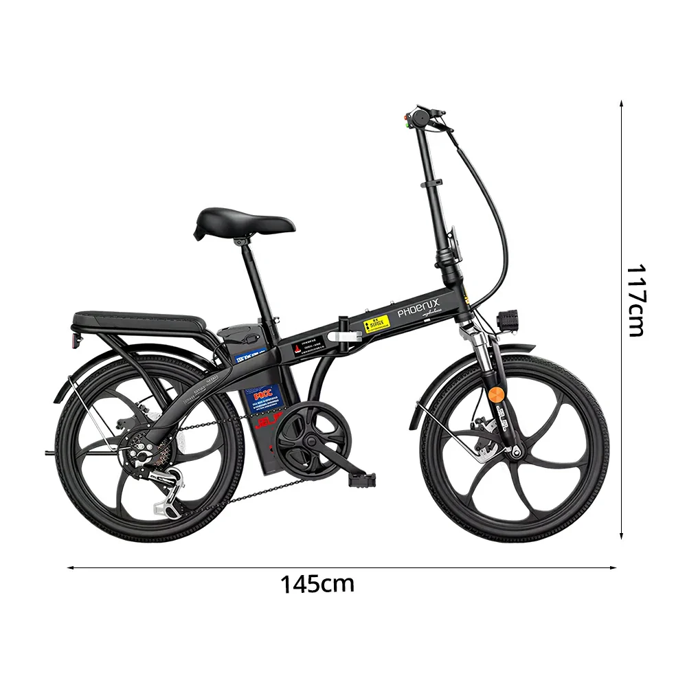 VOLTUS Folding Electric Bike, 48V Battery, Brushless Motor, Dual Disc Brakes, High Carbon Steel Frame, LCD Display, One-Piece Wheels - Black - Image 5