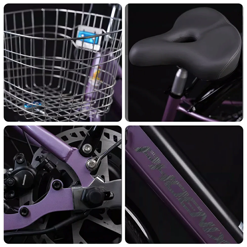 VOLTUS 26-Inch Electric Bike, 36V350W Motor, Shimano 7-Speed Gears, High Carbon Steel Frame, Spoked Wheels, Removable Mid Battery with Rear Seat - Purple - Image 3