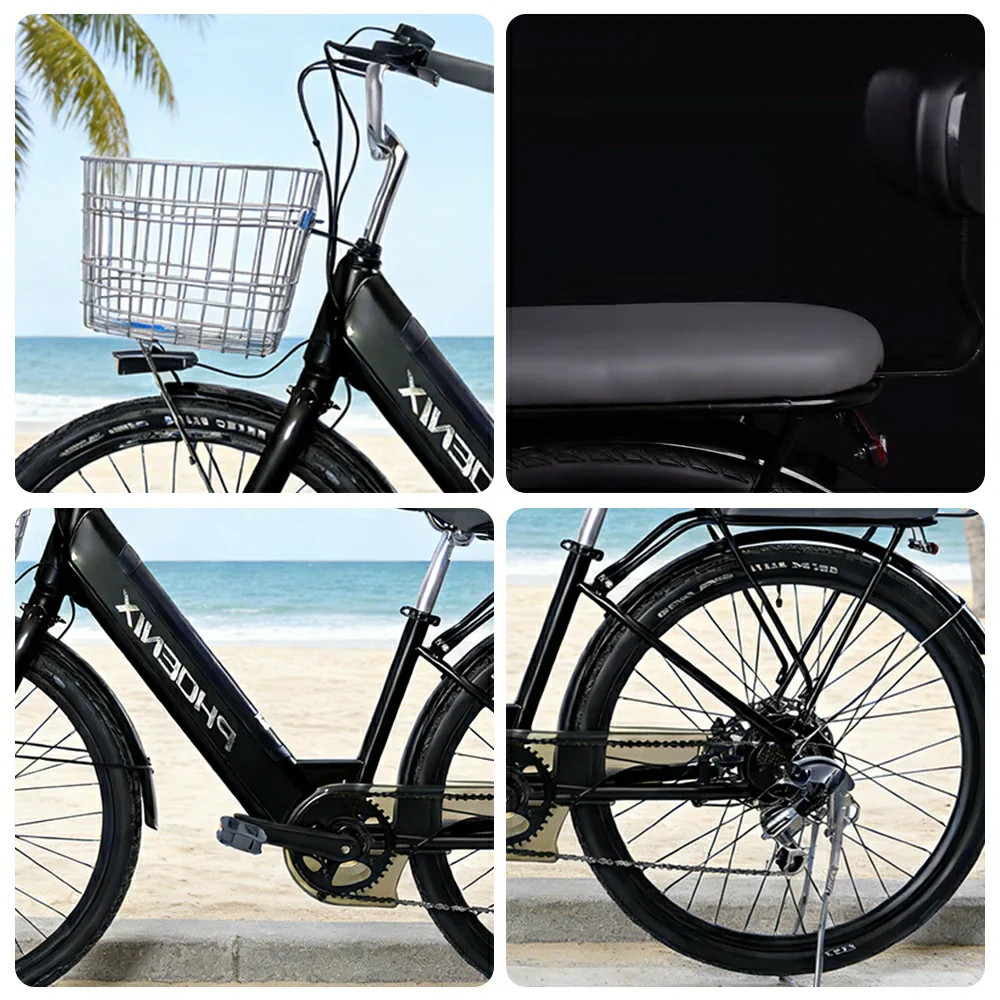 VOLTUS 26-Inch Electric Bike, 36V350W Motor, Shimano 7-Speed Gears, High Carbon Steel Frame, Spoked Wheels, Removable Mid Battery with Rear Seat - Black - Image 3