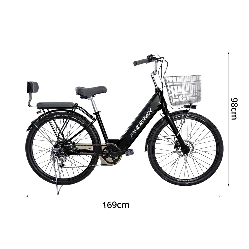 VOLTUS 26-Inch Electric Bike, 36V350W Motor, Shimano 7-Speed Gears, High Carbon Steel Frame, Spoked Wheels, Removable Mid Battery with Rear Seat - Black - Image 5