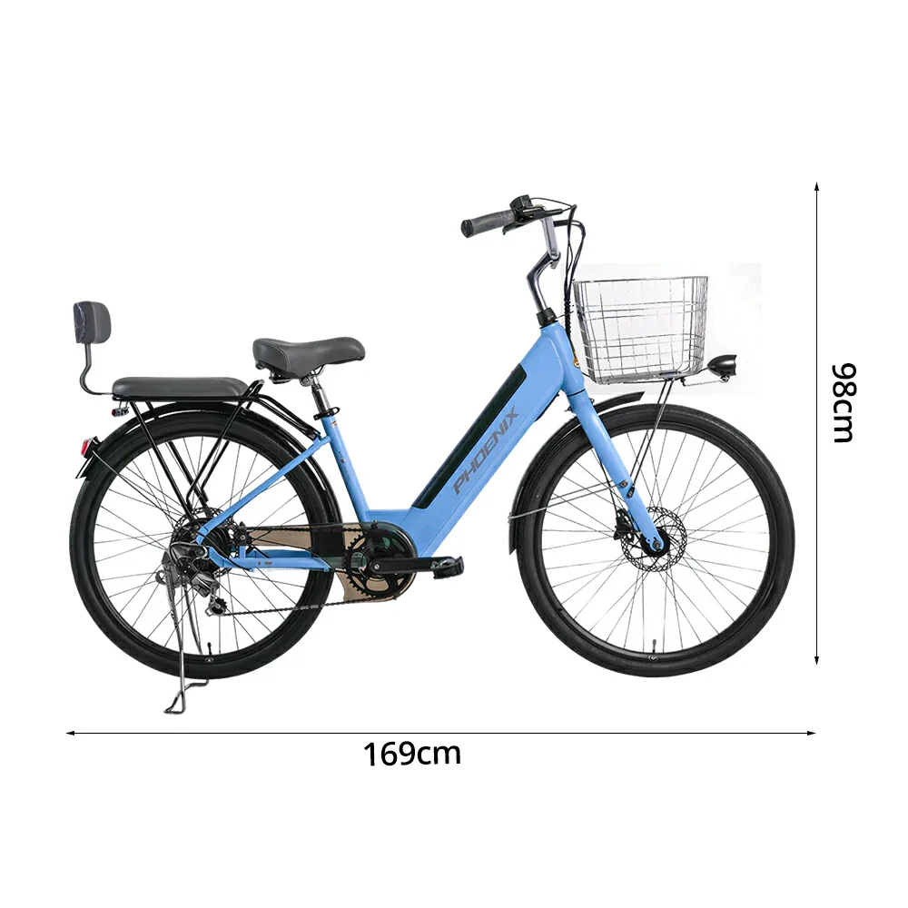 VOLTUS 26-Inch Electric Bike, 36V350W Motor, Shimano 7-Speed Gears, High Carbon Steel Frame, Spoked Wheels, Removable Mid Battery with Rear Seat - Blue - Image 5