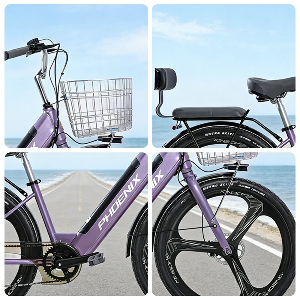 VOLTUS 26-Inch Electric Bike, 48V400W Motor, Shimano 7-Speed Gears, High Carbon Steel Frame, One-Piece Wheels, Removable Mid Battery with Rear Seat - Purple - Image 3