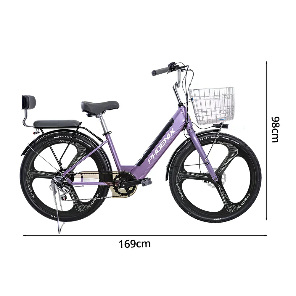 VOLTUS 26-Inch Electric Bike, 48V400W Motor, Shimano 7-Speed Gears, High Carbon Steel Frame, One-Piece Wheels, Removable Mid Battery with Rear Seat - Purple - Image 5