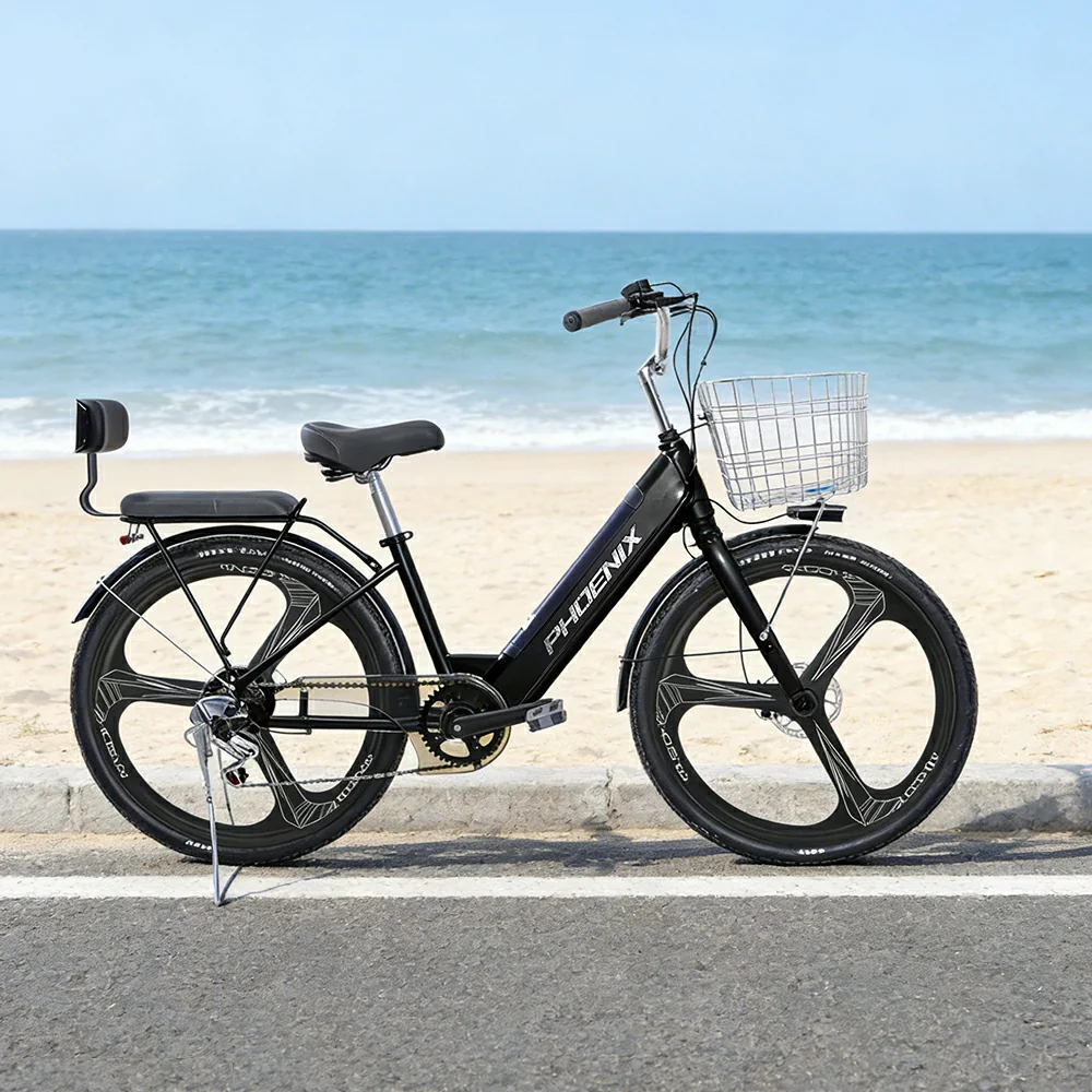 VOLTUS 26-Inch Electric Bike, 48V400W Motor, Shimano 7-Speed Gears, High Carbon Steel Frame, One-Piece Wheels, Removable Mid Battery with Rear Seat - Black - Image 2