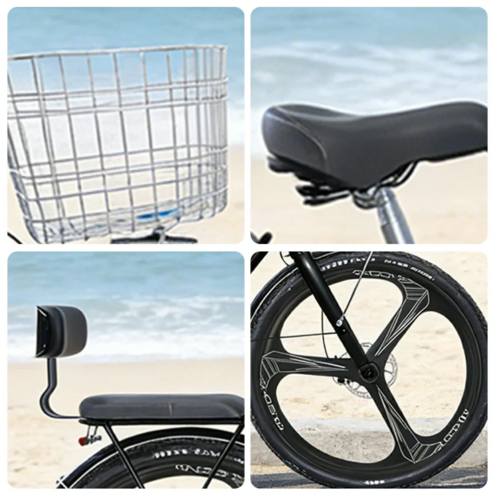 VOLTUS 26-Inch Electric Bike, 48V400W Motor, Shimano 7-Speed Gears, High Carbon Steel Frame, One-Piece Wheels, Removable Mid Battery with Rear Seat - Black - Image 3