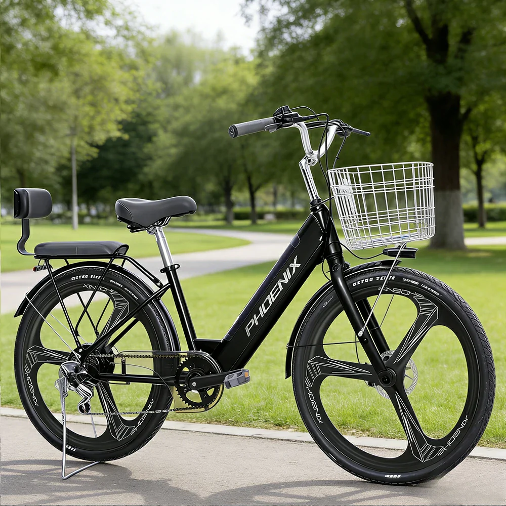 VOLTUS 26-Inch Electric Bike, 48V400W Motor, Shimano 7-Speed Gears, High Carbon Steel Frame, One-Piece Wheels, Removable Mid Battery with Rear Seat - Black - Image 4