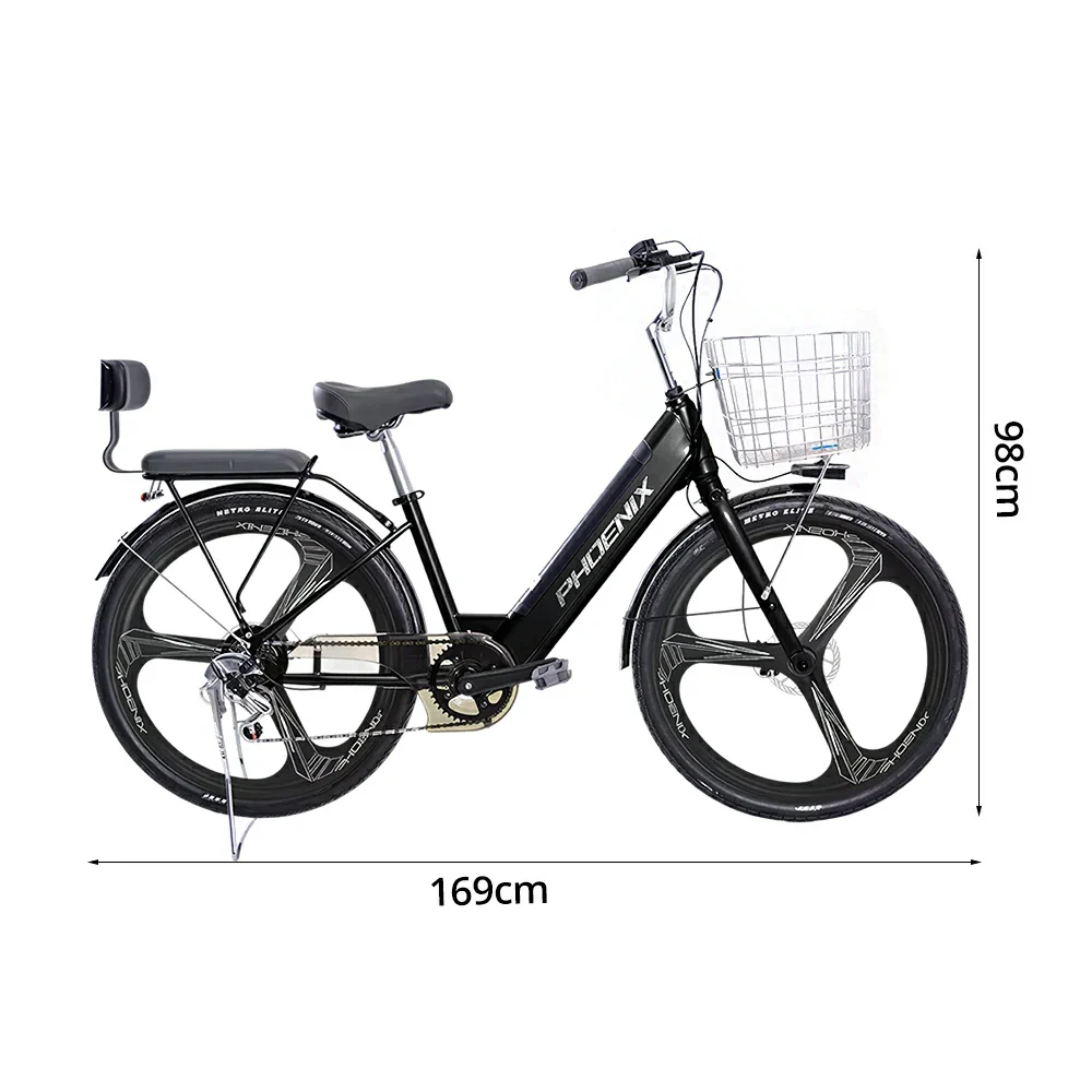 VOLTUS 26-Inch Electric Bike, 48V400W Motor, Shimano 7-Speed Gears, High Carbon Steel Frame, One-Piece Wheels, Removable Mid Battery with Rear Seat - Black - Image 5