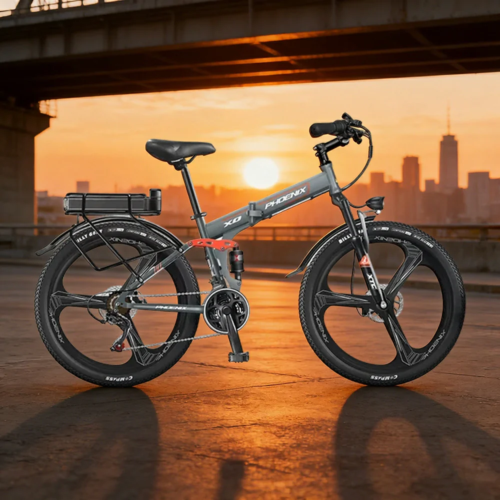 VOLTUS 26-Inch Folding Electric Bike, 48V400W Motor, 21-Speed Gears, High Carbon Steel Frame, Rear Rack Battery, Dual Suspension, One-Piece Wheels - Image 2