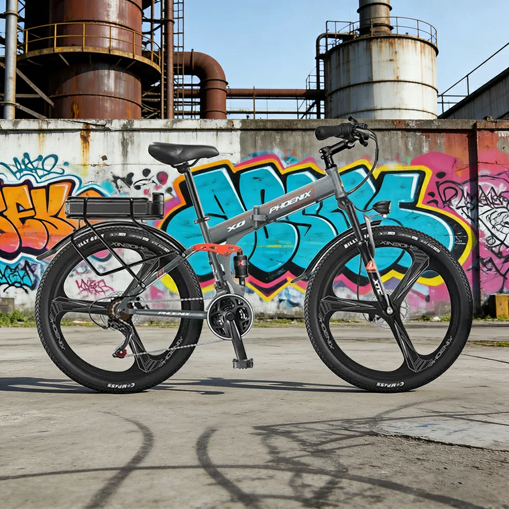 VOLTUS 26-Inch Folding Electric Bike, 48V400W Motor, 21-Speed Gears, High Carbon Steel Frame, Rear Rack Battery, Dual Suspension, One-Piece Wheels - Image 4