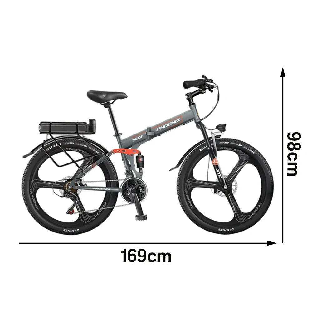 VOLTUS 26-Inch Folding Electric Bike, 48V400W Motor, 21-Speed Gears, High Carbon Steel Frame, Rear Rack Battery, Dual Suspension, One-Piece Wheels - Image 5