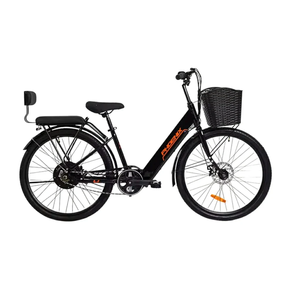 VOLTUS 26-Inch Electric Bike, 36V350W Motor, Dual Disc Brakes, High Carbon Steel Frame, Large Front Basket - Black