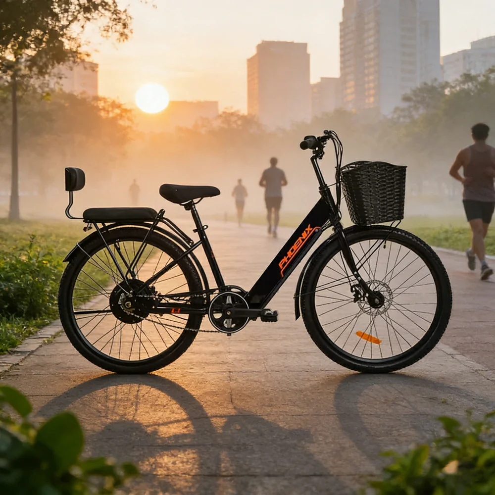 VOLTUS 26-Inch Electric Bike, 36V350W Motor, Dual Disc Brakes, High Carbon Steel Frame, Large Front Basket - Black - Image 2