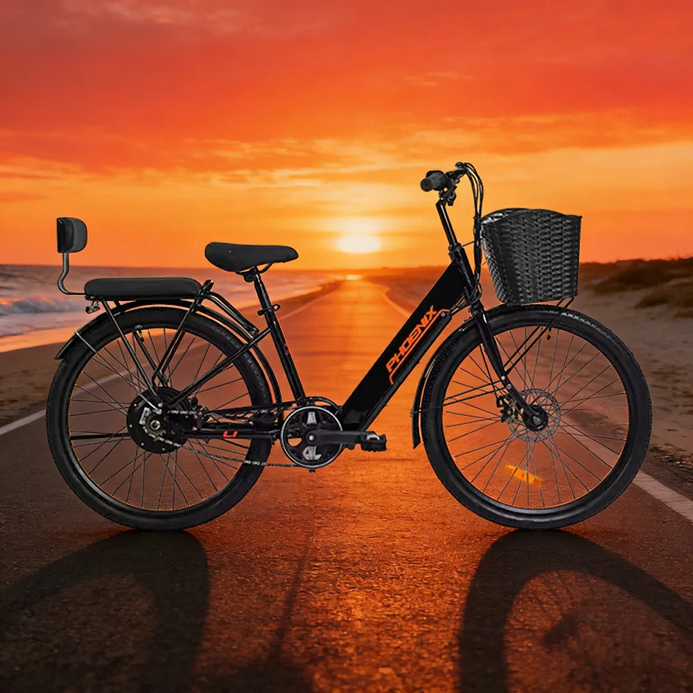 VOLTUS 26-Inch Electric Bike, 36V350W Motor, Dual Disc Brakes, High Carbon Steel Frame, Large Front Basket - Black - Image 4