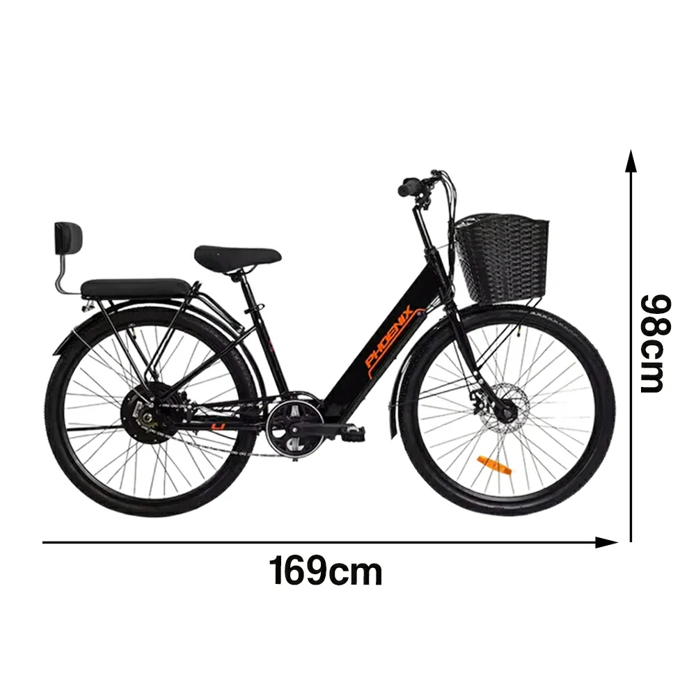 VOLTUS 26-Inch Electric Bike, 36V350W Motor, Dual Disc Brakes, High Carbon Steel Frame, Large Front Basket - Black - Image 5