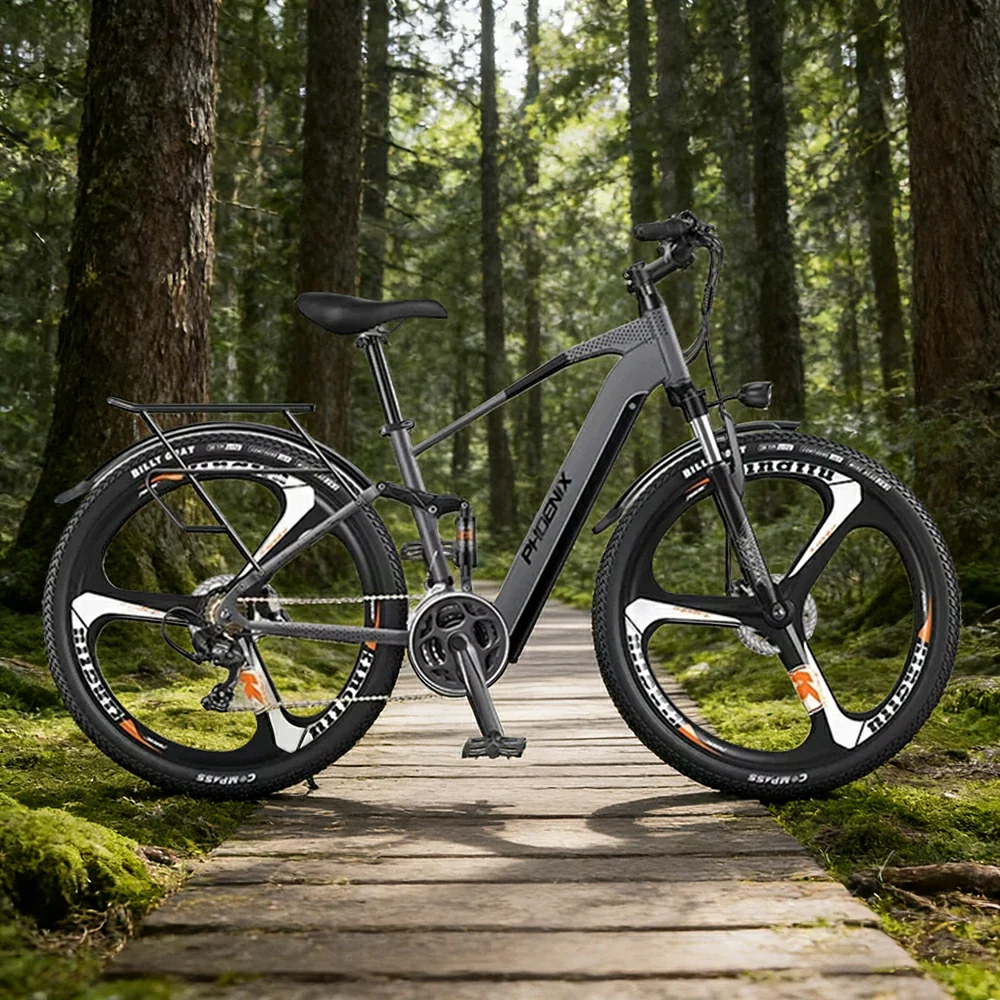 VOLTUS 26-Inch Electric Bike, 48V400W Motor, Shimano 21-Speed Gears, Aluminium Alloy Frame, Smart LCD Display, Dual Suspension, Three-Spoke Wheels - Grey - Image 2