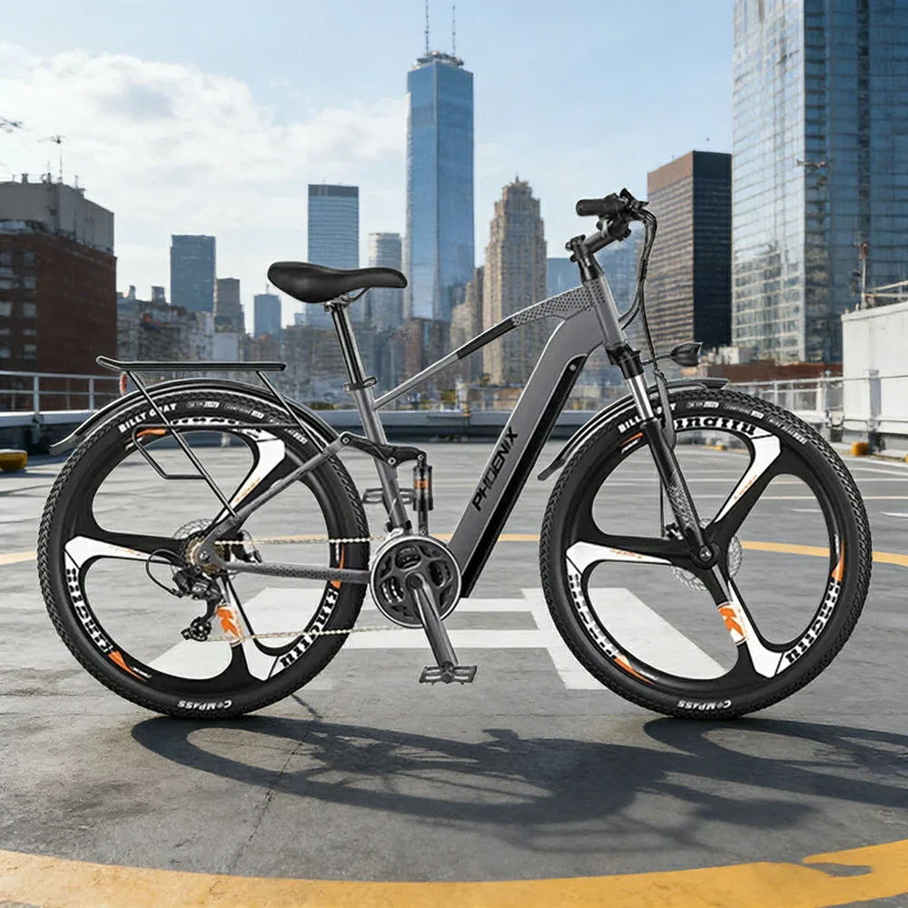 VOLTUS 26-Inch Electric Bike, 48V400W Motor, Shimano 21-Speed Gears, Aluminium Alloy Frame, Smart LCD Display, Dual Suspension, Three-Spoke Wheels - Grey - Image 4