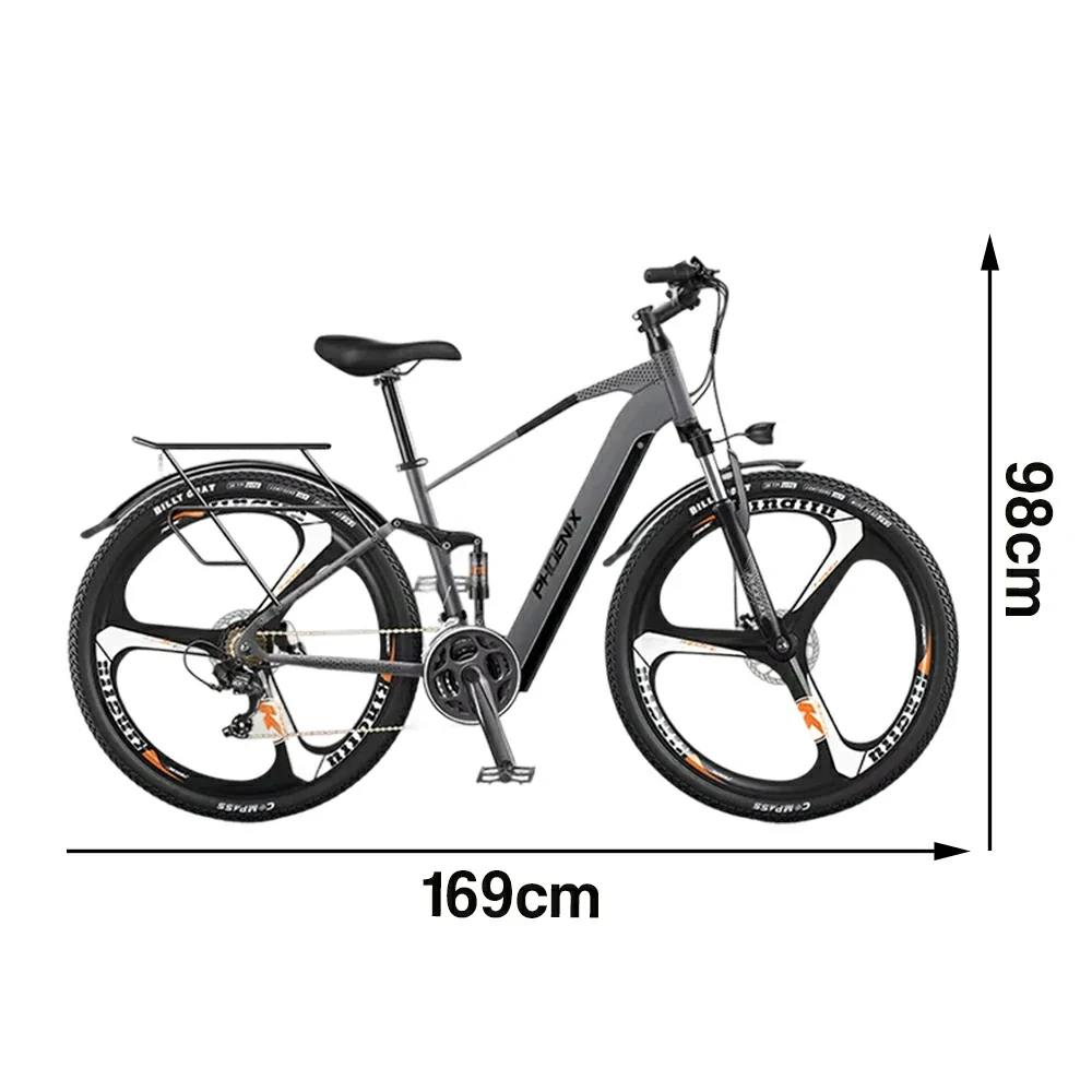 VOLTUS 26-Inch Electric Bike, 48V400W Motor, Shimano 21-Speed Gears, Aluminium Alloy Frame, Smart LCD Display, Dual Suspension, Three-Spoke Wheels - Grey - Image 5