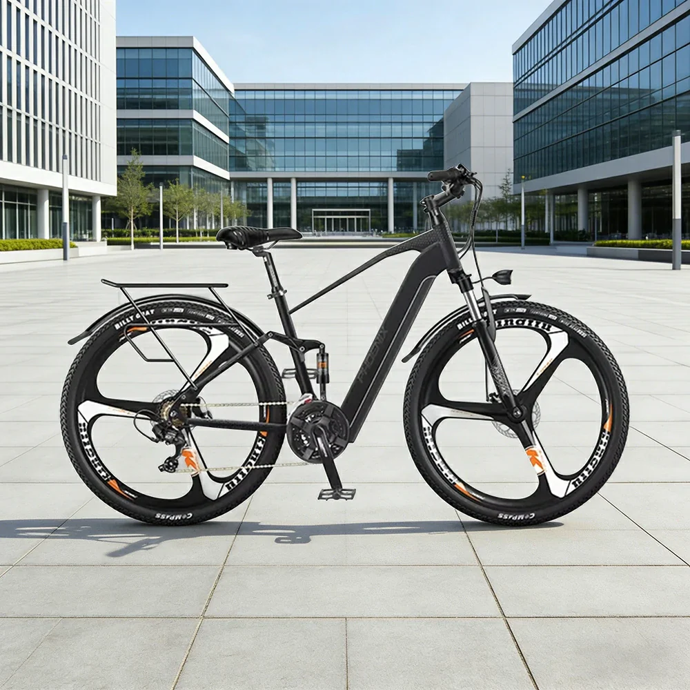 VOLTUS 26-Inch Electric Bike, 48V400W Motor, Shimano 21-Speed Gears, Aluminium Alloy Frame, Smart LCD Display, Dual Suspension, Three-Spoke Wheels - Black - Image 2