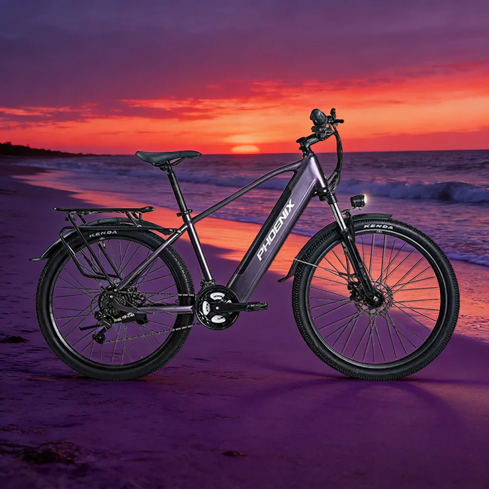 VOLTUS 26-Inch Electric Bike, 36V350W Motor, Shimano 21-Speed Gears, High Carbon Steel Frame, Removable Mid Battery, 80kg Rear Rack - Purple - Image 2
