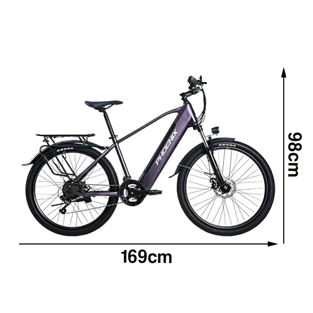 VOLTUS 26-Inch Electric Bike, 36V350W Motor, Shimano 21-Speed Gears, High Carbon Steel Frame, Removable Mid Battery, 80kg Rear Rack - Purple - Image 5