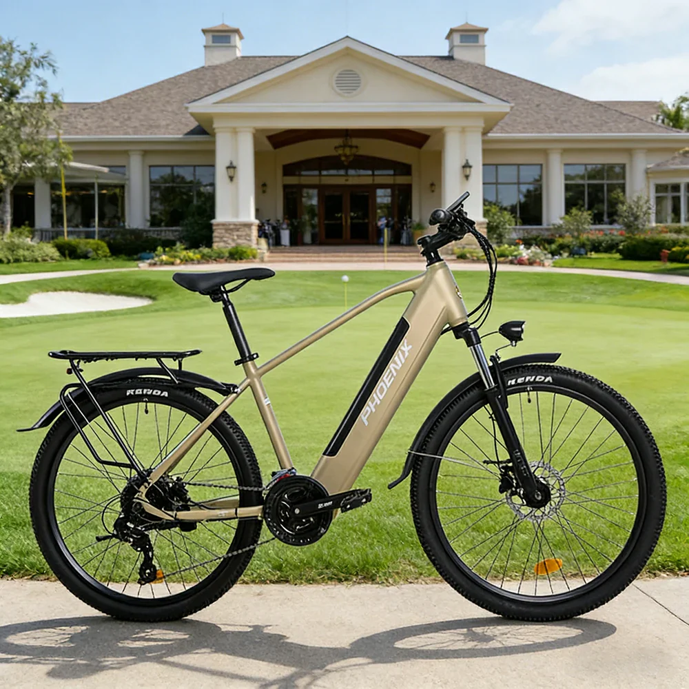 VOLTUS 26-Inch Electric Bike, 36V350W Motor, Shimano 21-Speed Gears, High Carbon Steel Frame, Removable Mid Battery, 80kg Rear Rack - Gold - Image 2