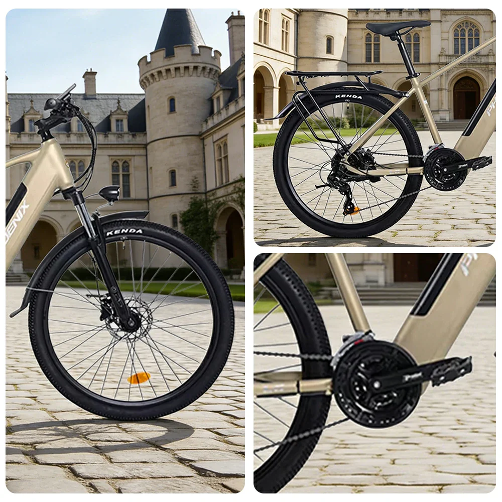VOLTUS 26-Inch Electric Bike, 36V350W Motor, Shimano 21-Speed Gears, High Carbon Steel Frame, Removable Mid Battery, 80kg Rear Rack - Gold - Image 3